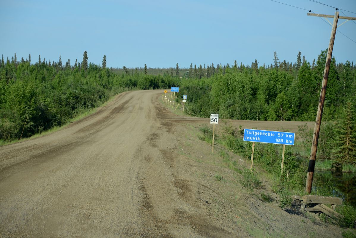 04F Dempster Highway Road Sign Inuvik 185km Tsiigehtchic 57km Near Fort McPherson Northwest Territories On Day Tour From Inuvik To Arctic Circle